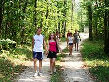 Hiking walks on peaceful countryside in holiday park with cottages in Dordogne Quercy at Gavaudun